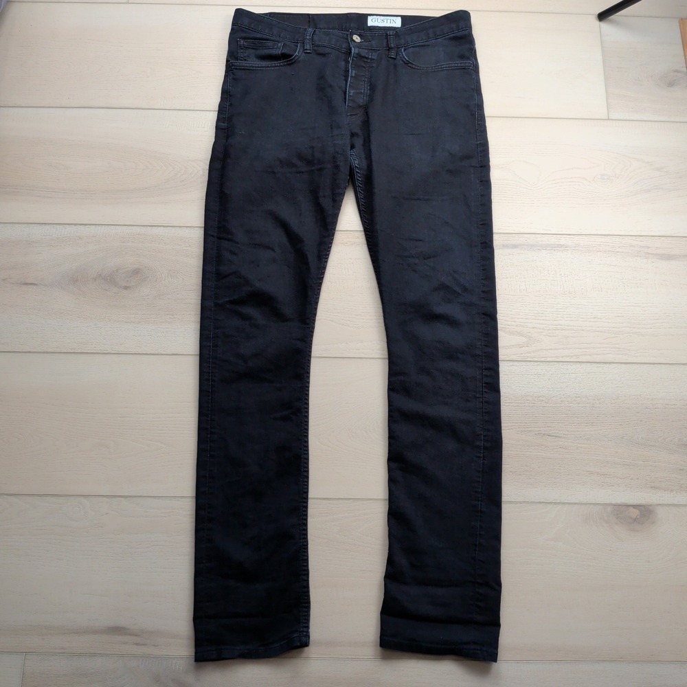 Gustin Slim Fit Black Denim Jeans Mens 35 Button Fly Made in USA 35x35